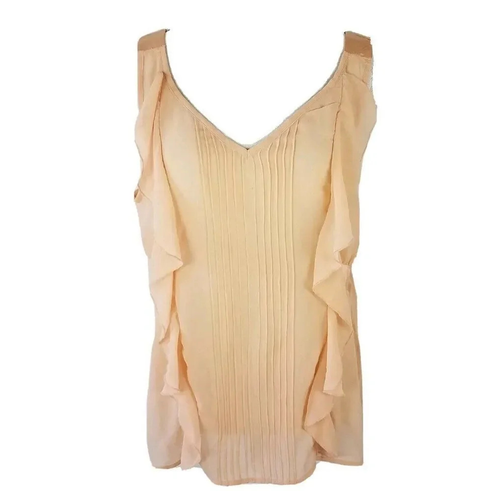 Isabella Rodriguez XLarge Sleeveless Blouse Ruffled Front V Neck Elastic at Back